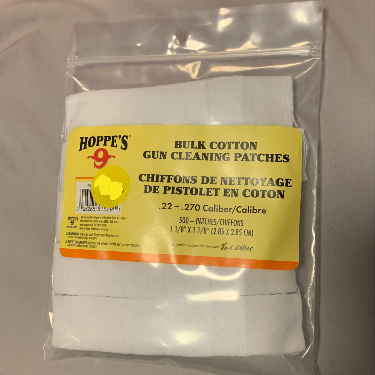 Hoppe's Bulk Cotton Cleaning Patches for .22 .270 Cal Bunker