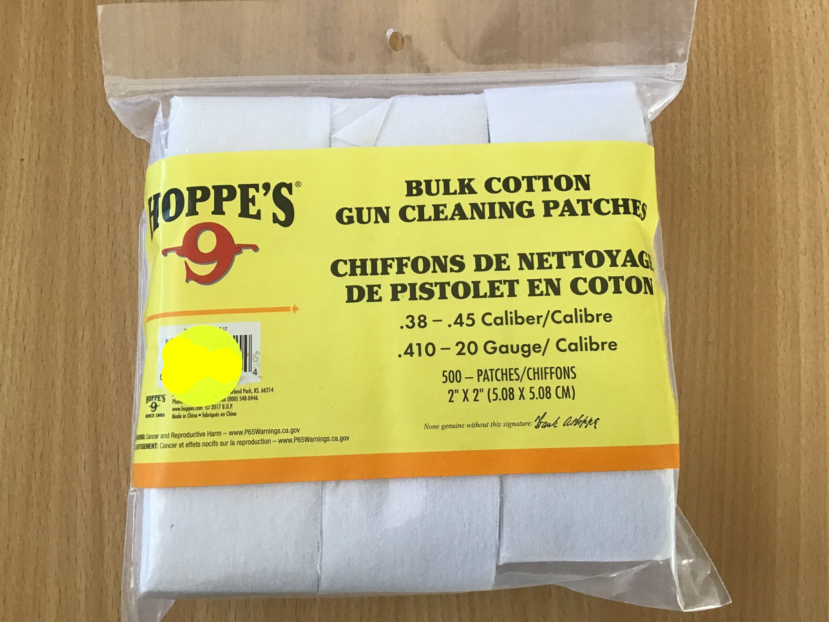 Hoppe’s Bulk Cotton Cleaning Patches for .38 .45 Cal & .410 20 Gau