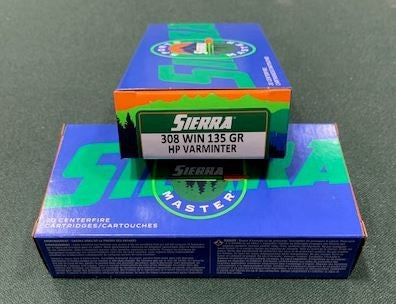 Sierra 308win Sports master ammo 135gr Sierra HP box of 20