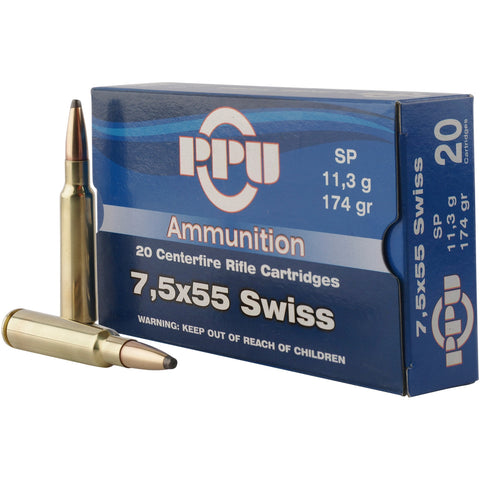 PPU 7.5x55 swiss 174gr Soft Point x20